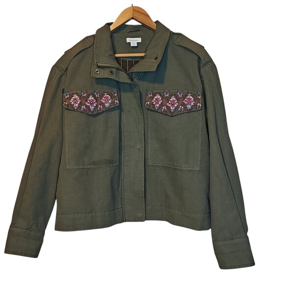 Sundance Jacket Womens Medium Embroidered Floral Utility Boho Pockets Canvas - Picture 1 of 16